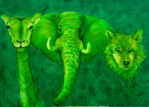 grün, Antilope, Elefant, Wolf